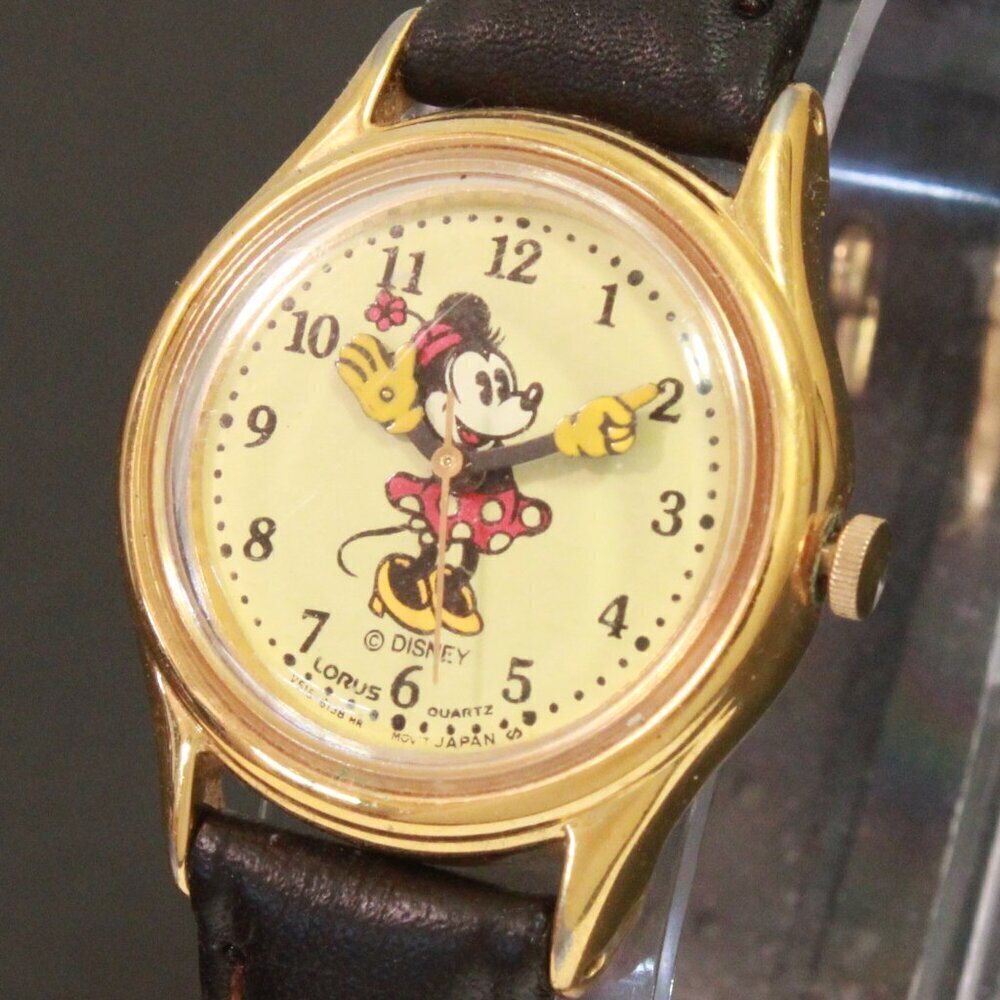 Lorus Ladies Mini Mouse Watch Gold Tone Case New Brown Leather Strap And Battery - Picture 10 of 14